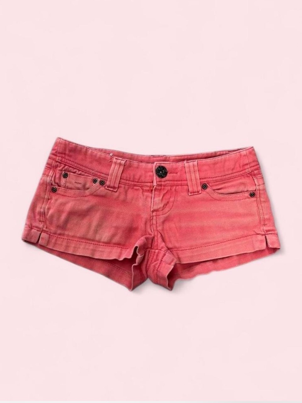 Y2K Coral Pink Low-Rise Micro Mini Denim Shorts